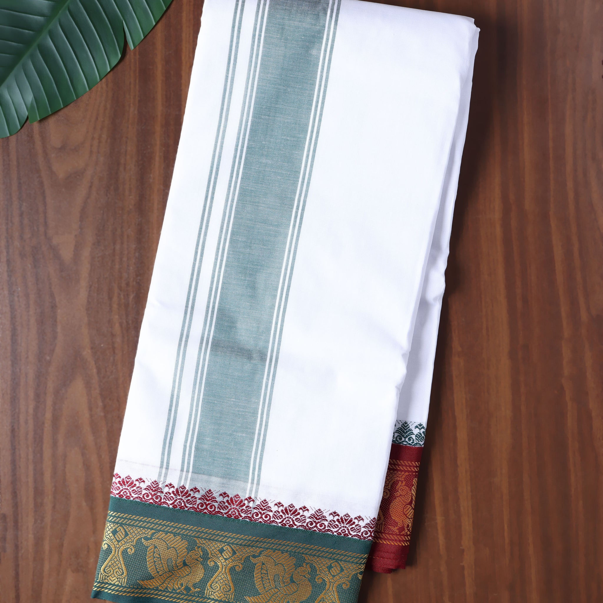 Men’s Cotton Dhoti with Contrast Zari Border - White