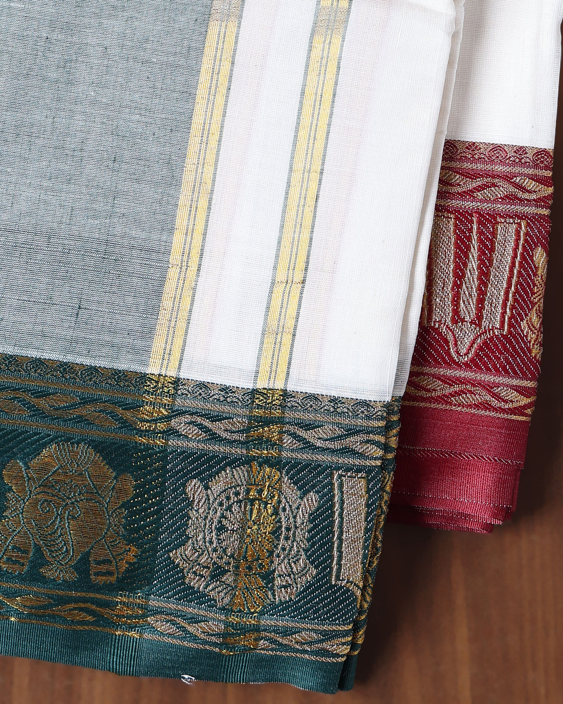 Men’s Cotton Dhoti with Contrast Zari Border - Half White