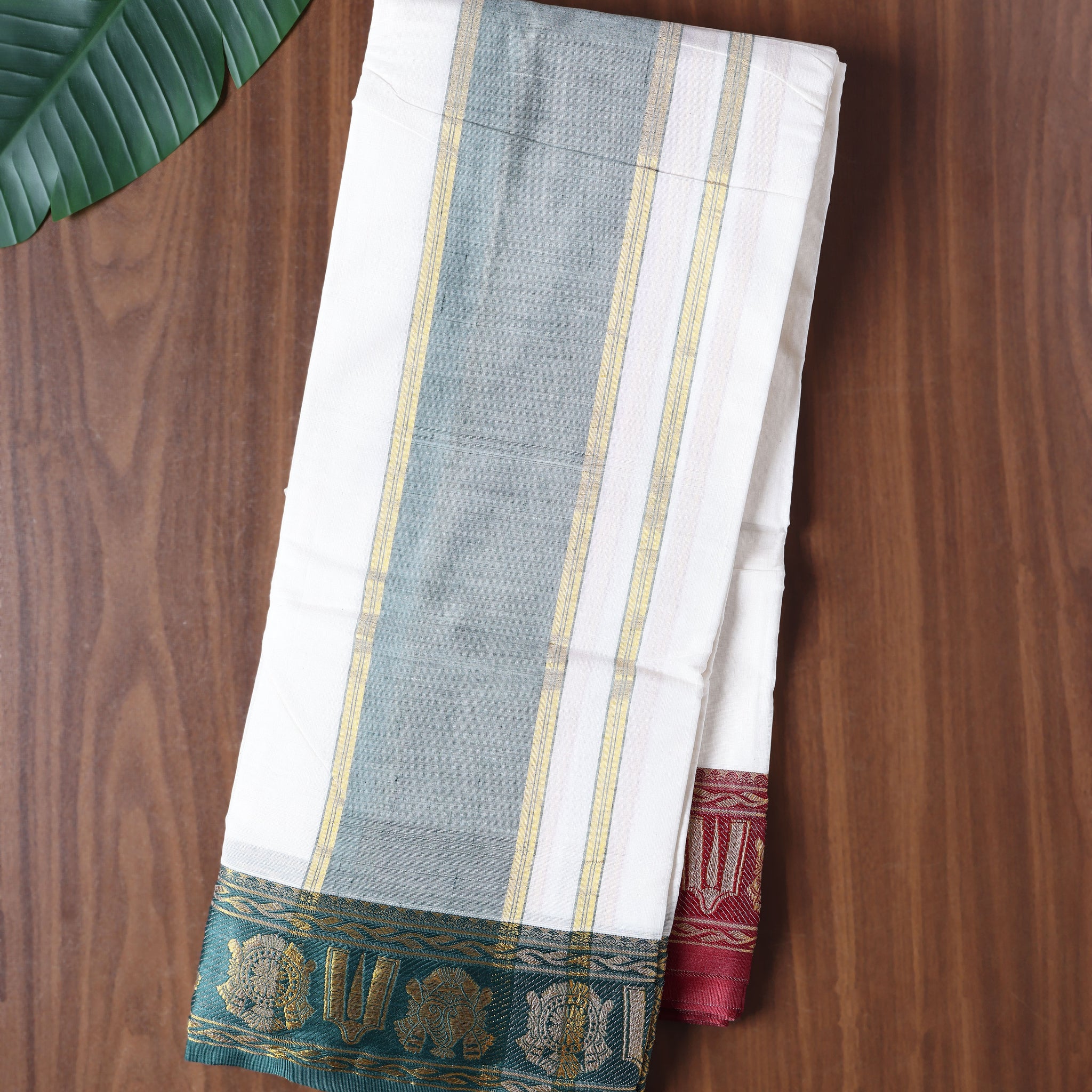 Men’s Cotton Dhoti with Contrast Zari Border - Half White