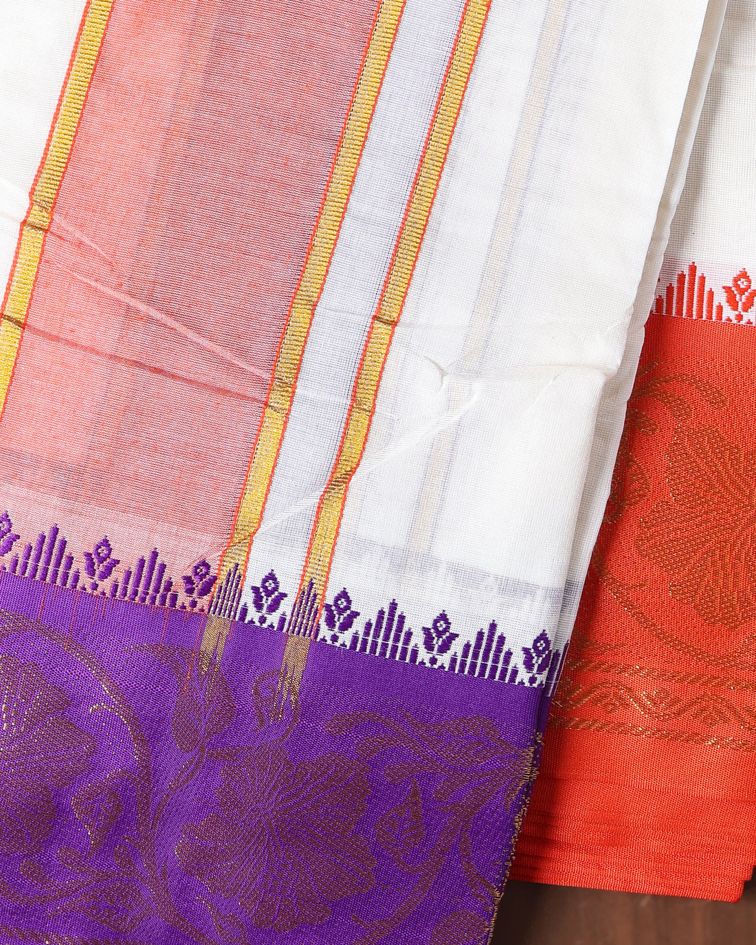 Men’s Cotton Dhoti with Contrast Zari Border - Half White