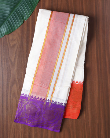 Men’s Cotton Dhoti with Contrast Zari Border - Half White