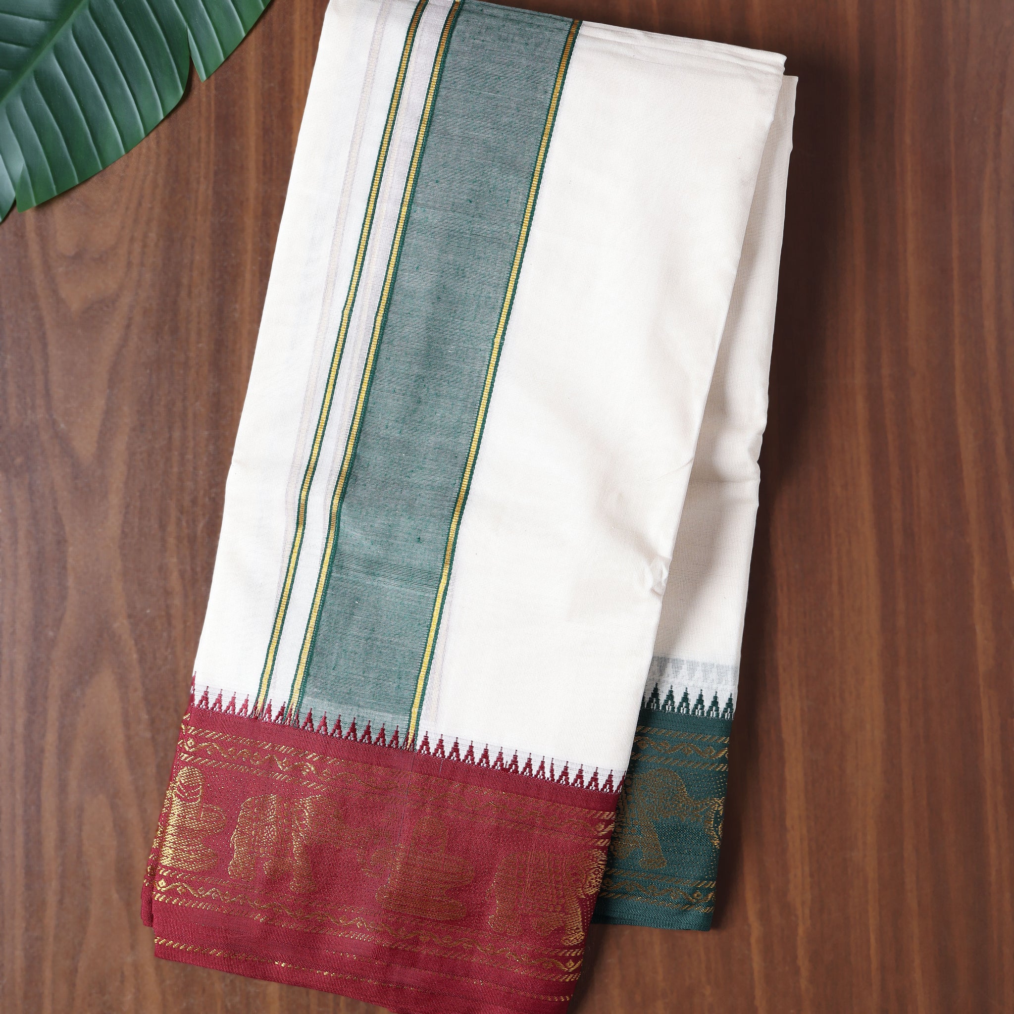 Men’s Cotton Dhoti with Contrast Zari Border - Half White