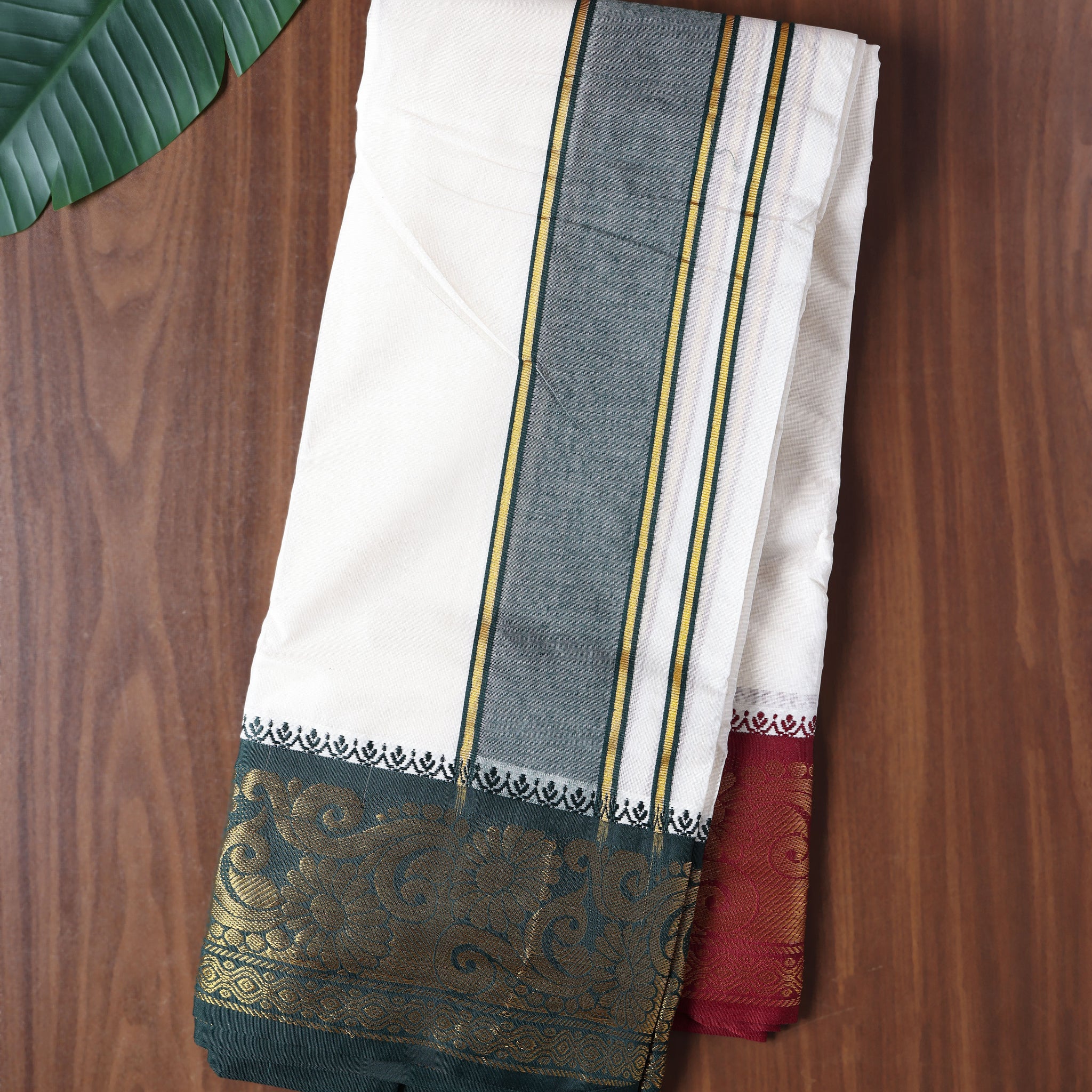 Men’s Cotton Dhoti with Contrast Zari Border - Half White