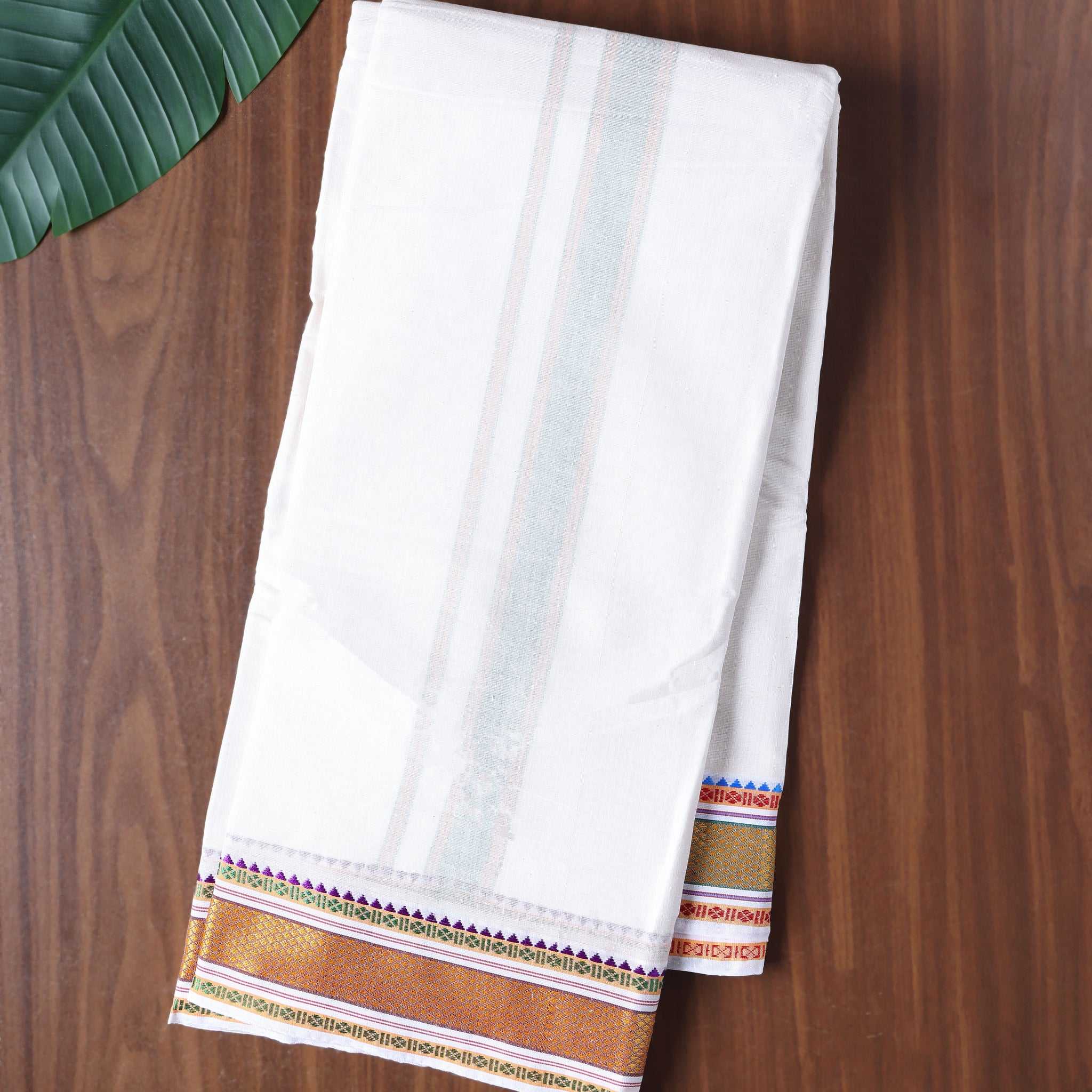 Men’s Cotton Dhoti with Contrast Zari Border - Half White