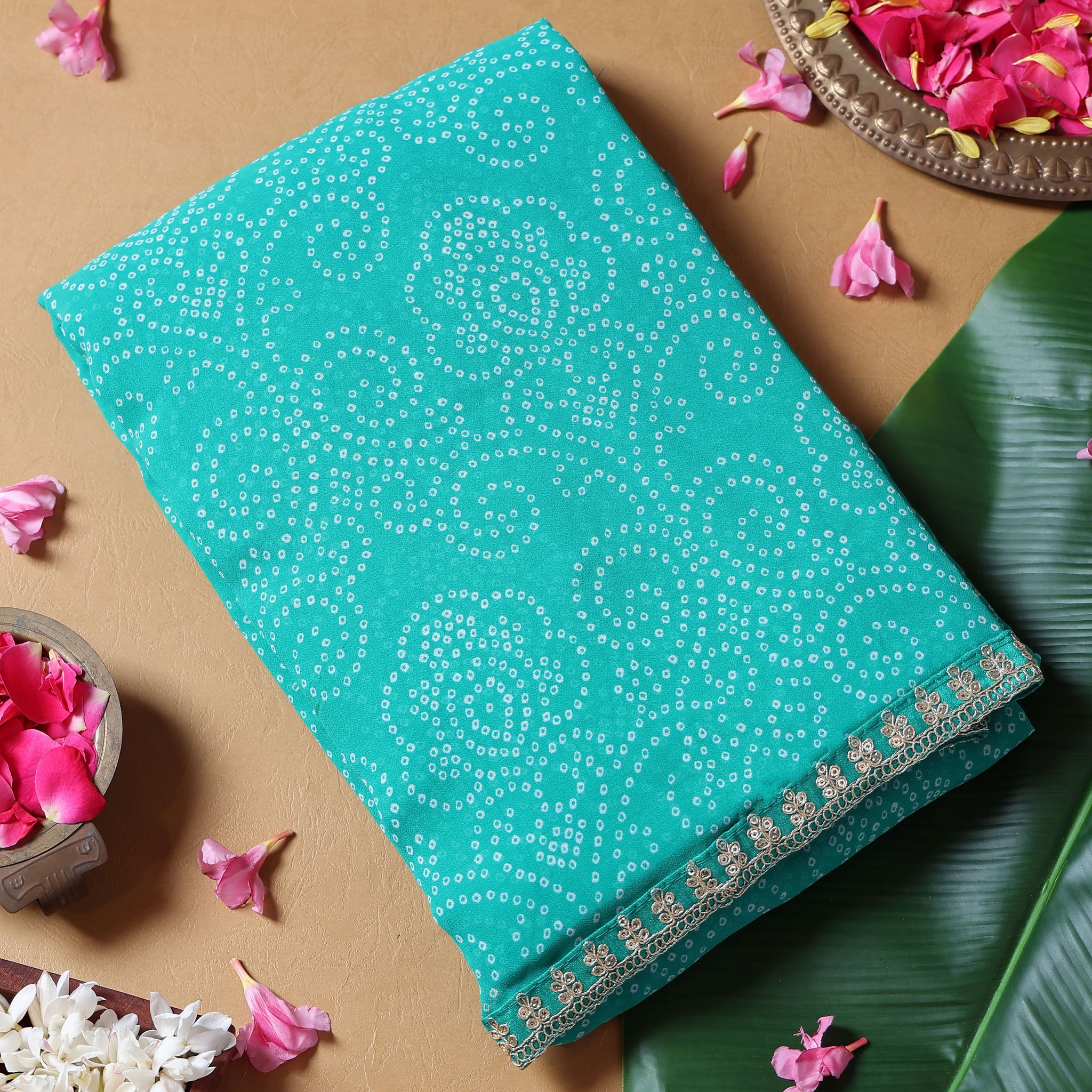 Bandhani Printed Saree - Green