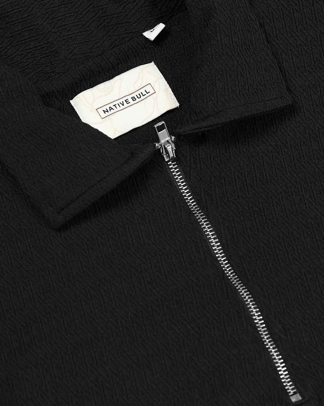 Men's Slim Fit Solid Nativebull T-Shirt with Zipper Collar and Half Sleeves - Black