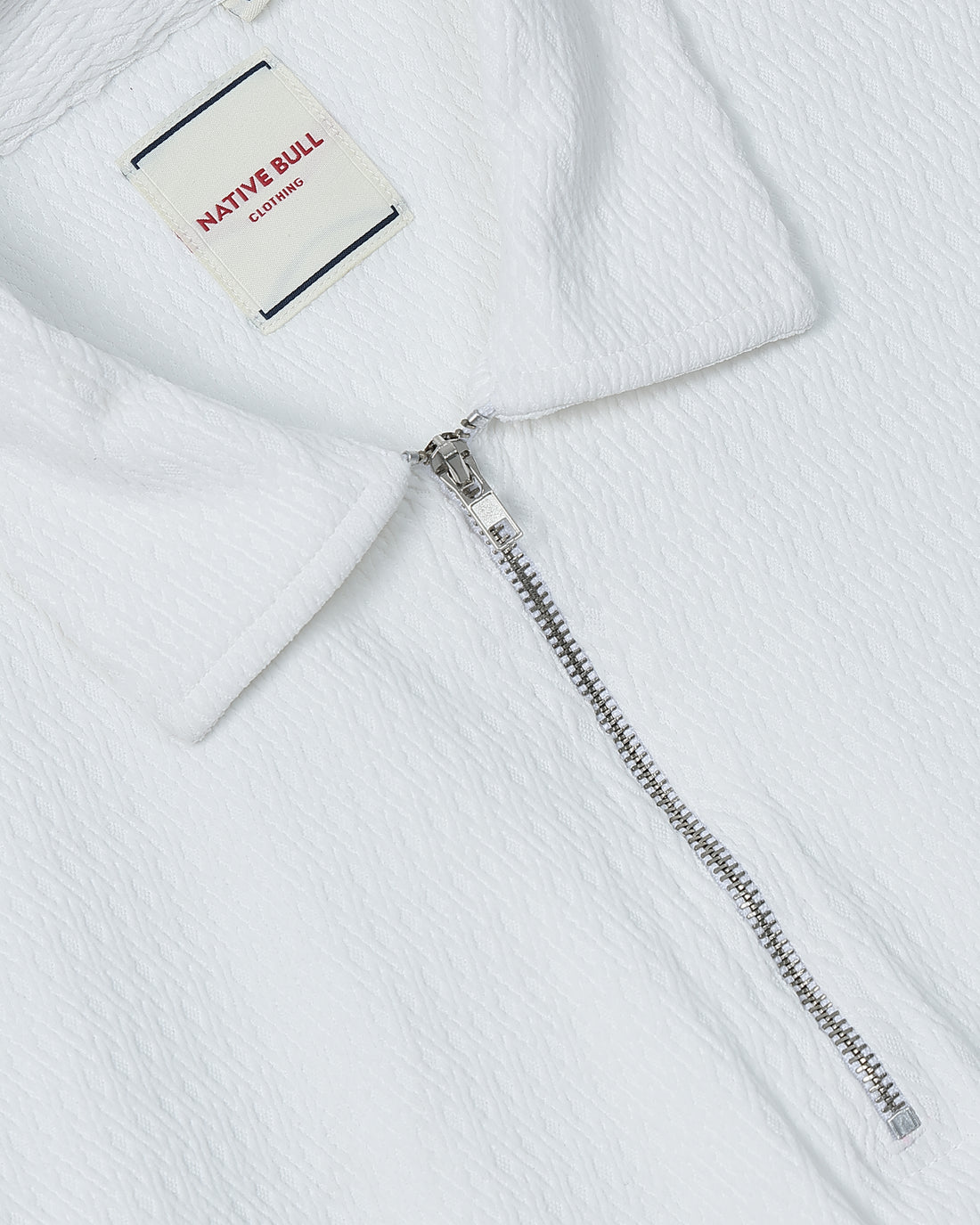 Men's Slim Fit Solid Nativebull T-Shirt with Zipper Collar and Half Sleeves - White