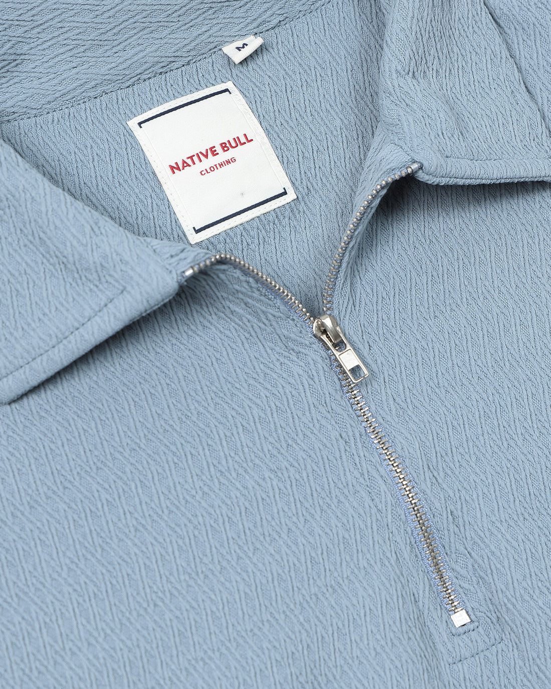 Men's Slim Fit Solid Nativebull T-Shirt with Zipper Collar and Half Sleeves -Blue