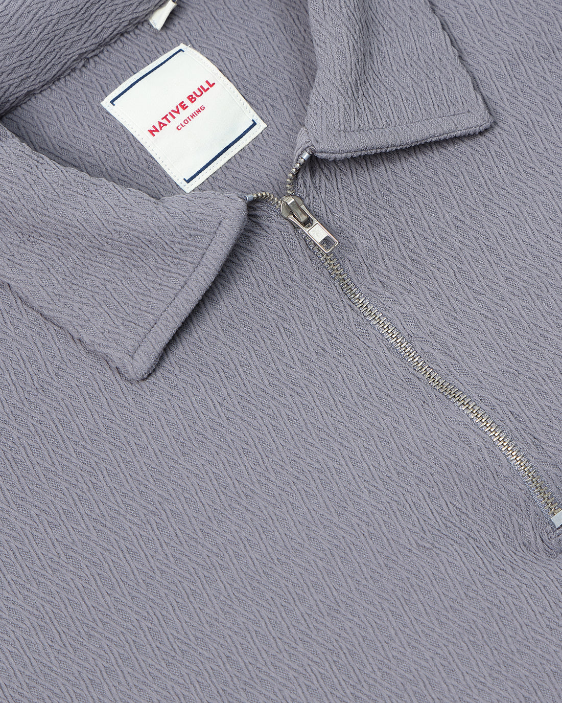Men's Solid Nativebull T-shirt with Zippered Collar and Half Sleeves - Grey