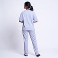 Women’s Cotton Striped Nightwear Set Short Sleeve Round Neck Top with Full Length Pajama Pants, Blue