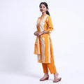Kurta Pant Set with Matching Dupatta and Tie-Dye Pattern Yellow Full-Length Side View