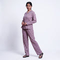 Women’s Cotton Striped Nightwear Set Short Sleeve Round Neck Top with Full Length Pajama Pants, Purple