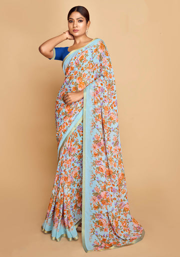 Chiffon Baby Blue Colour Sarees - Surbhi-vol-05