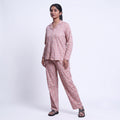 Women’s Cotton Striped Nightwear Set Short Sleeve Round Neck Top with Full Length Pajama Pants, Peach