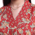 Elegant Women’s Floral Printed Kurta Set with V-Neck Kurta and Coordinated Wide Leg Pants, Red