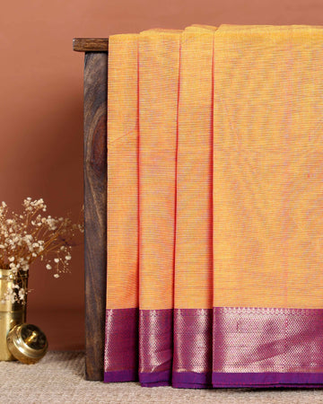 Elegant Handlooom Chettinad Cotton Saree with Contrasting Zari Border - Orange