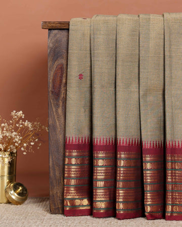 Elegant Handloom Chettinad Cotton Saree with Woven Temple Border and Subtle Motif Detailing - Brown