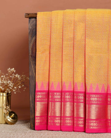 Elegant Handloom Chettinad Cotton Saree with Temple Border and Rich Zari Woven Detailing - Orange