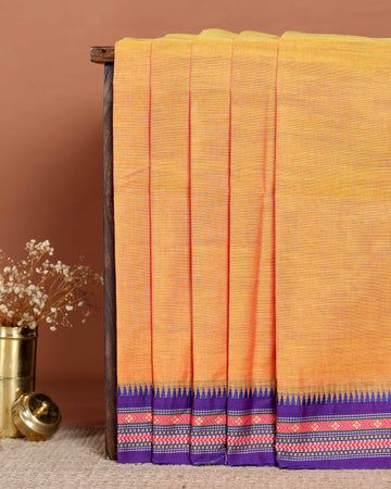 Elegant Handloom Handloom Chettinad Cotton Saree with Contrast Temple Border - Orange