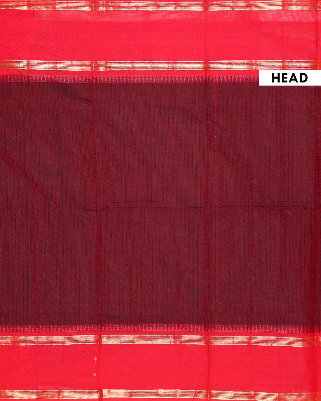 Traditional Handloom Chettinad Cotton Saree with Striped Body and Contrast Temple Border - Maroon