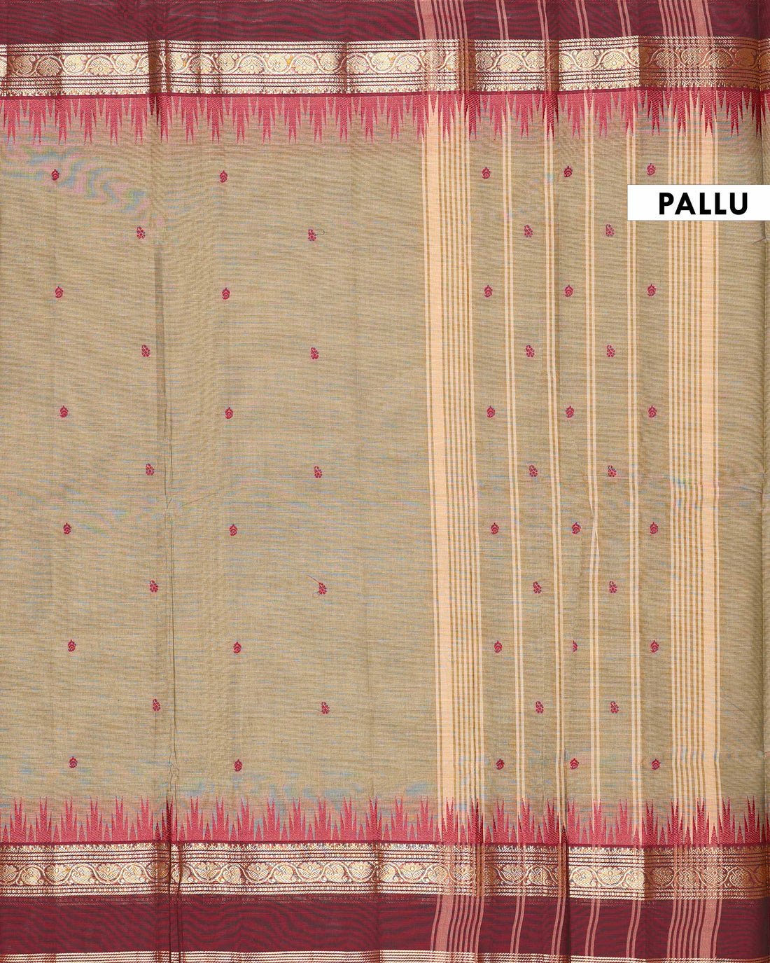 Traditional Handloom Chettinad Cotton Saree with Traditional Temple Border and Zari Work - Brown
