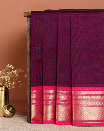Traditional Handloom Chettinad Cotton Saree with Zari Woven Border - Purple