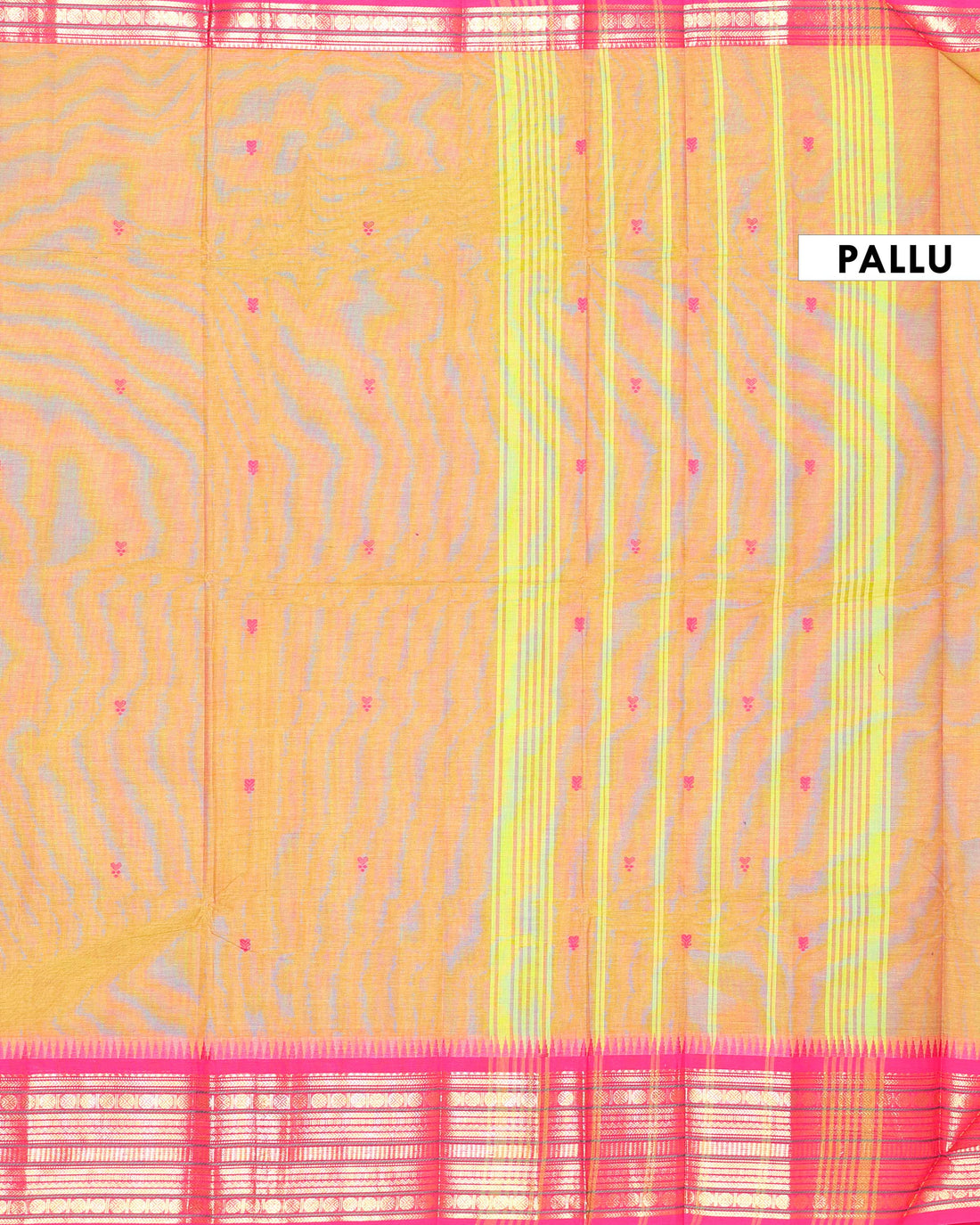 Elegant Handloom Chettinad Cotton Saree with Subtle Body Motifs and Contrast Zari Temple Border - Mustard Yellow