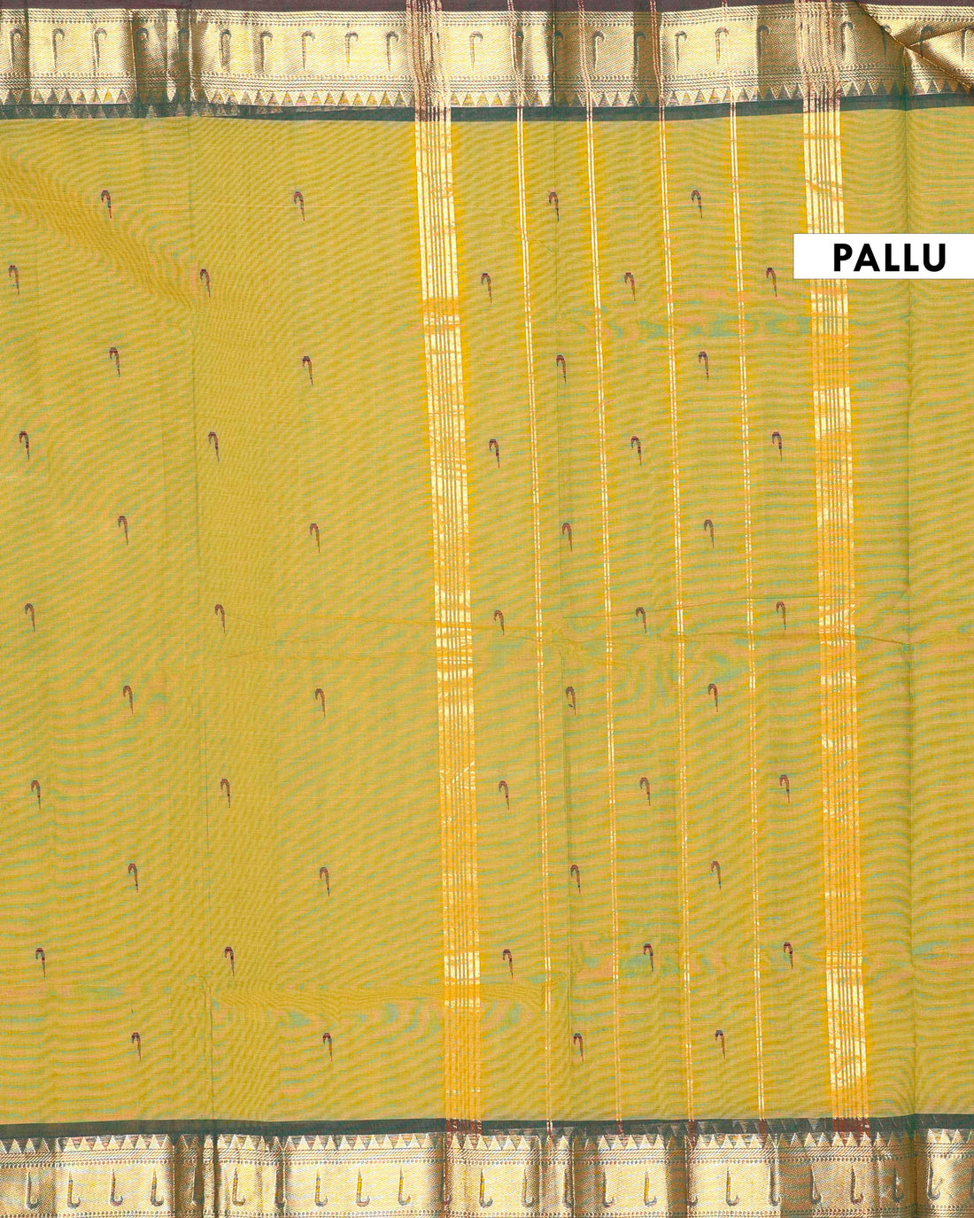 Elegant Handloom Chettinad Cotton Saree with Traditional Zari Border - Olive Green