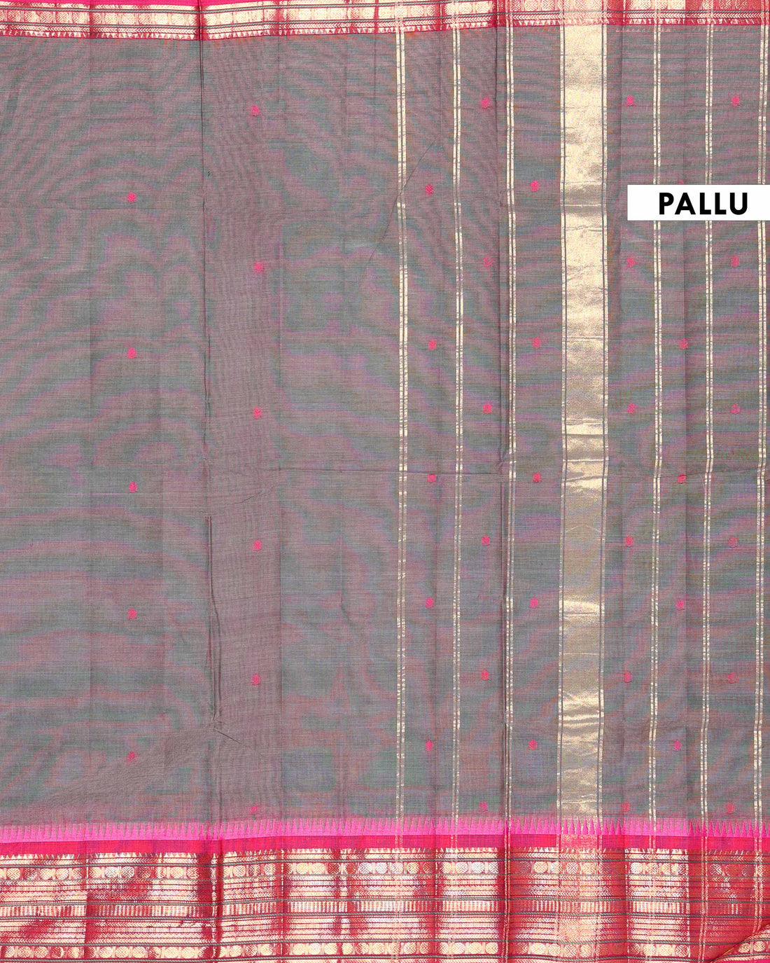 Traditional Handloom Chettinad Cotton Saree with Zari Woven Temple Border and Classic Contrast Pallu Design - Dark Grey