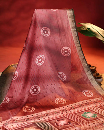 Elegant Dola Saree with Circular Butti Motifs and Traditional Woven Border with Floral Pallu - Maroon
