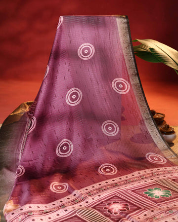 Elegant Dola Saree with Circular Butti Motifs and Traditional Woven Border with Floral Pallu - Purple