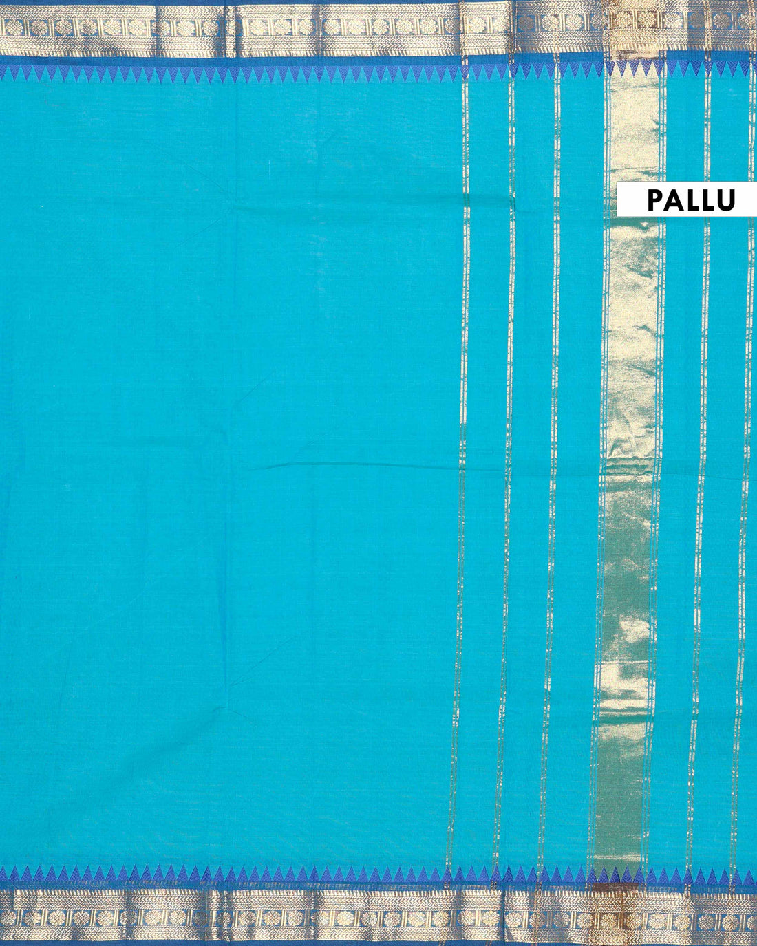 Traditional Handloom Chettinad Cotton Saree with Intricate Zari Woven Border and Classic Geometric Pallu Design - Turquoise Blue