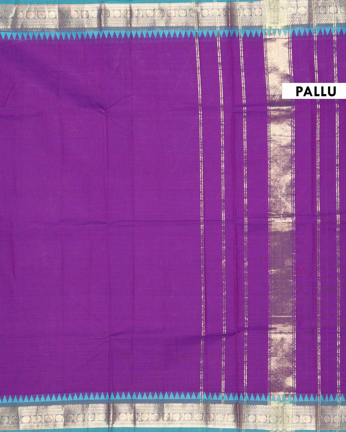 Traditional Handloom Chettinad Cotton Saree with Intricate Zari Woven Border and Classic Geometric Pallu Design - Purple