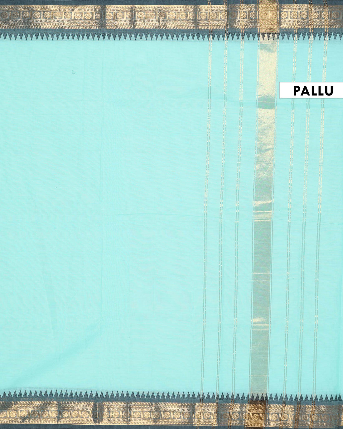 Traditional Handloom Chettinad Cotton Saree with Intricate Zari Woven Border and Classic Geometric Pallu Design - Aqua Blue