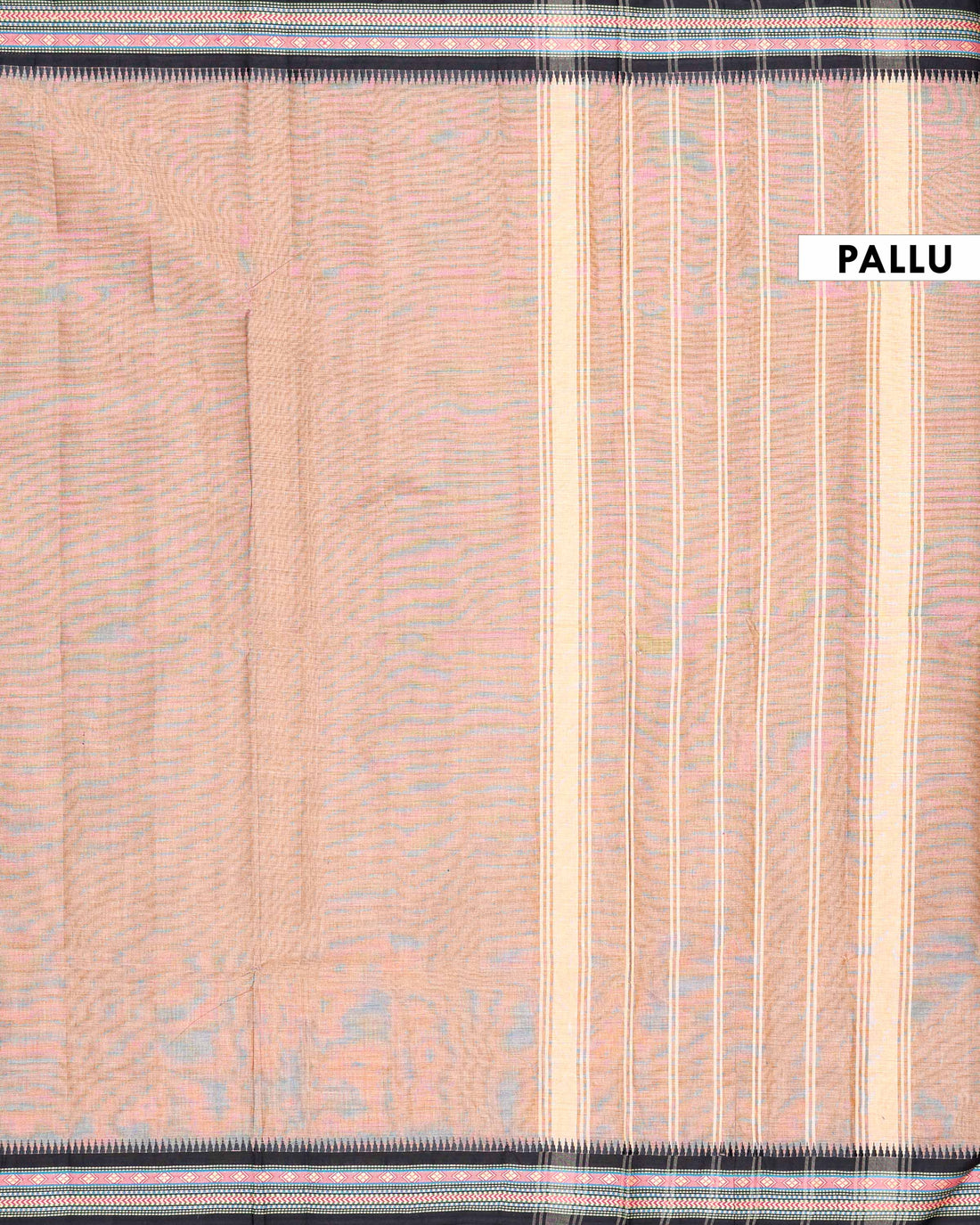 Elegant Handloom Chettinad Cotton Saree with Traditional Temple and Motif Border - Light Brown