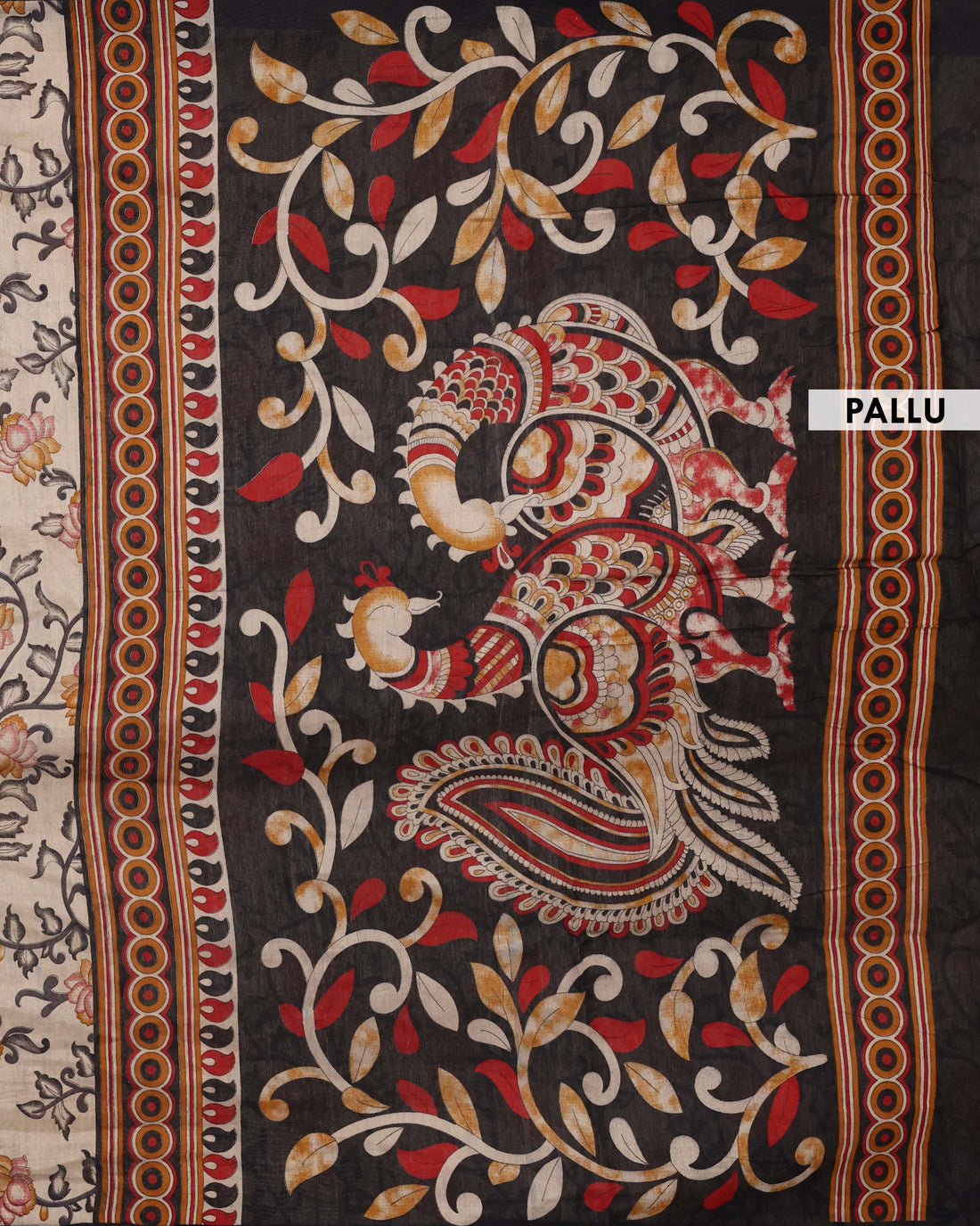 Elegant Semi Chanderi Saree with Floral Motifs Intricate Contrast Border and Traditional Pallu - Cream