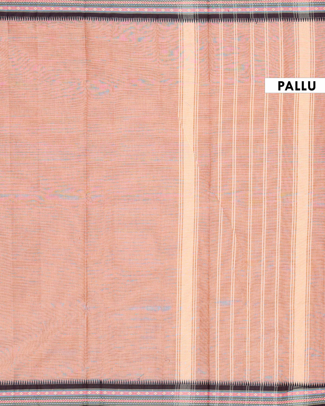 Elegant Handloom Chettinad Cotton Saree with Traditional Temple and Motif Border - Light Peach