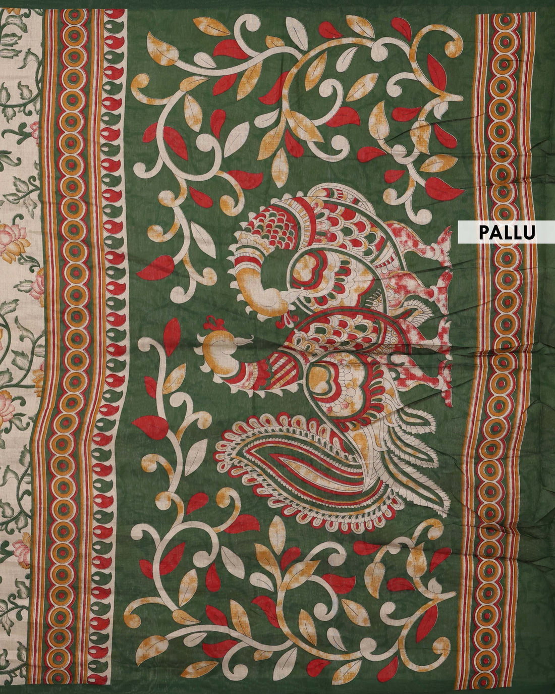 Elegant Semi Chanderi Saree with Floral Motifs Intricate Contrast Border and Traditional Pallu - Cream