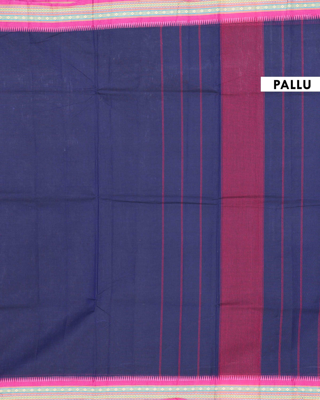 Elegant Handloom Chettinad Cotton Saree with Traditional Temple and Motif Border - Navy Blue