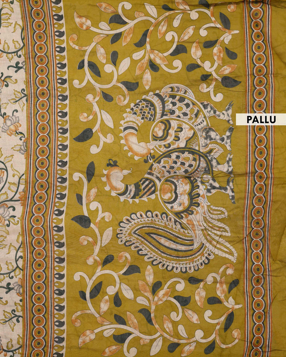 Elegant Semi Chanderi Saree with Floral Motifs Intricate Contrast Border and Traditional Pallu - Cream