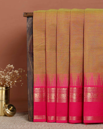 Traditional Handloom Chettinad Cotton Saree with Woven Temple Border and Intricate Contrast Pallu Design - Brown