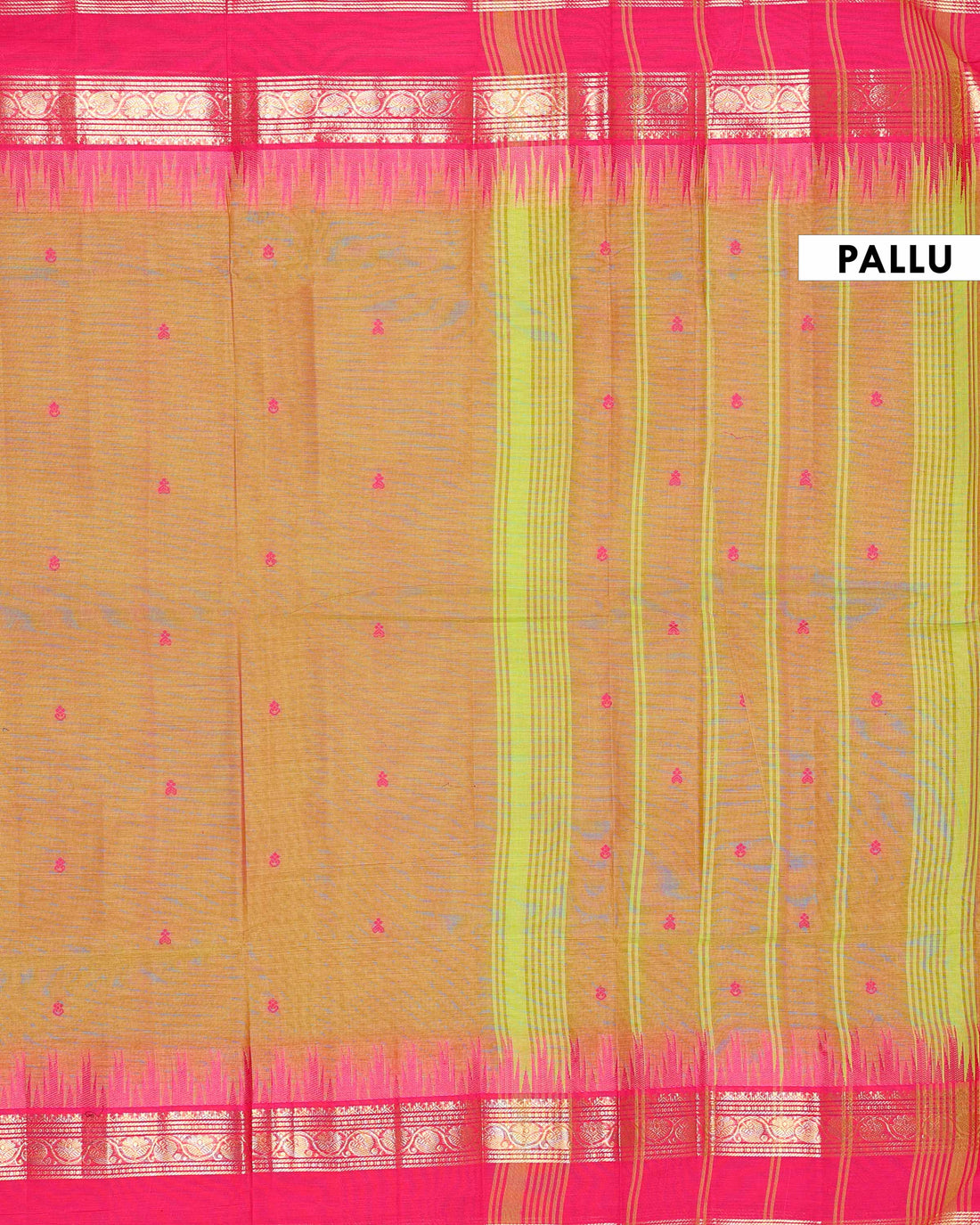 Traditional Handloom Chettinad Cotton Saree with Woven Temple Border and Intricate Contrast Pallu Design - Brown