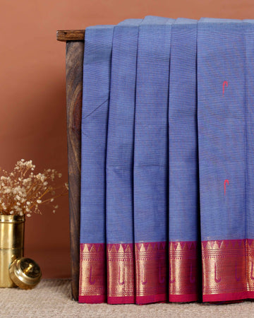 Elegant Handloom Chettinad Cotton Saree with Traditional Zari Border - Blue