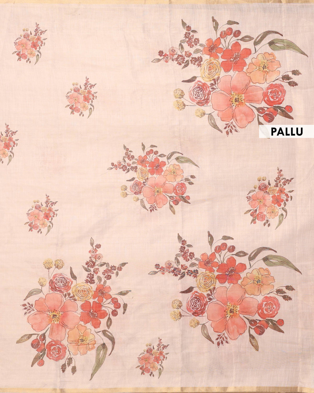 Elegant Linen Tissue Saree with Delicate Floral Motifs and Floral Printed Pallu - Cream