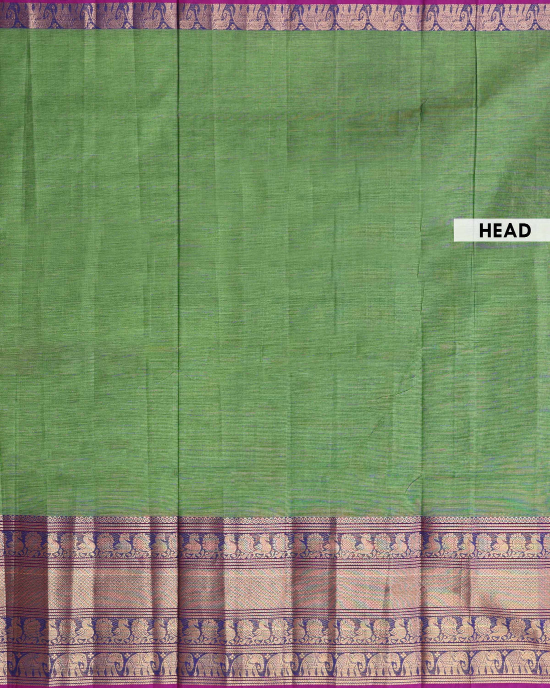 Traditional Venkatagiri Cotton Saree with Plain Body and Intricate Zari Woven Peacock & Elephant Motif Border - Green