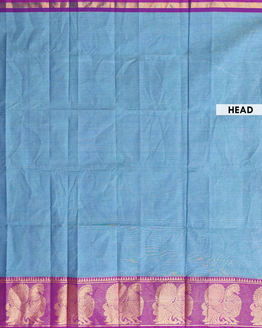 Traditional Venkatagiri Cotton Saree with Plain Body and Intricate Zari Woven Peacock Motif Contrast Border - Light Blue