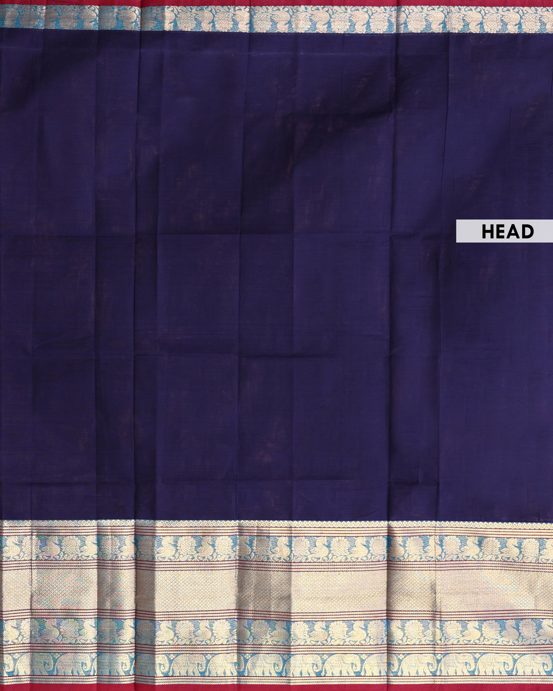 Traditional Venkatagiri Cotton Saree with Plain Body and Intricate Zari Woven Floral & Paisley Motif Contrast Border - Dark Blue