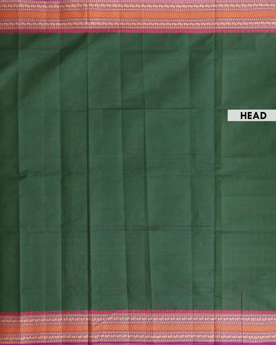 Traditional Venkatagiri Cotton Saree with Plain Body and Elegant Zari Woven Floral Pattern Border - Dark Green