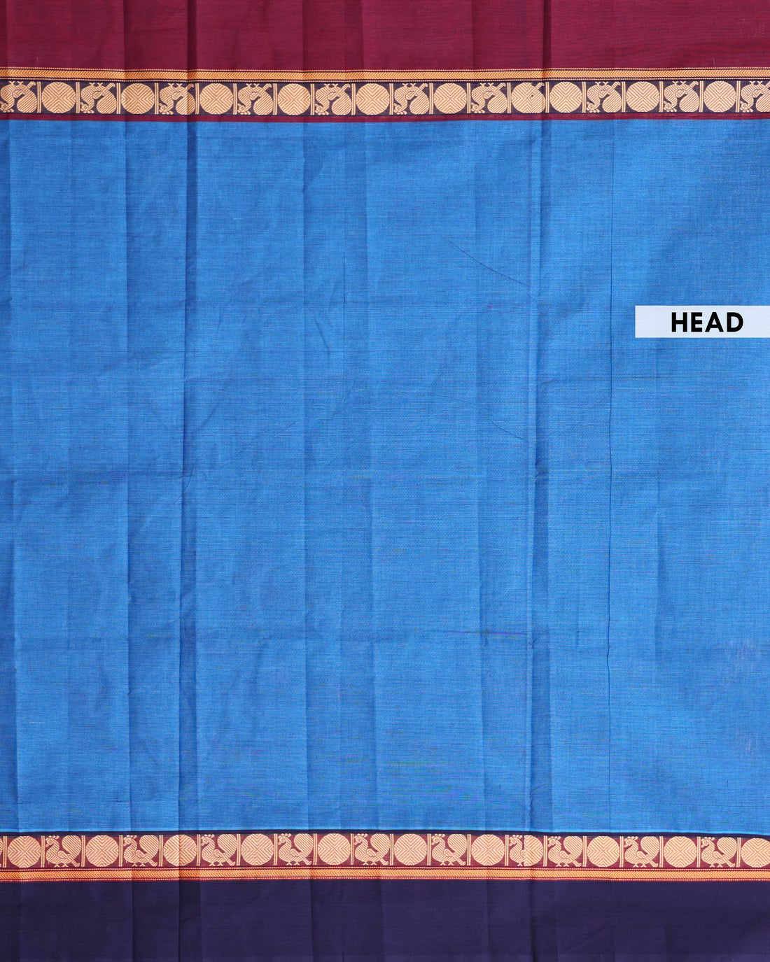 Traditional Venkatagiri Cotton Saree with Plain Body and Intricate Zari Woven Circular & Bird Motif Border - Blue