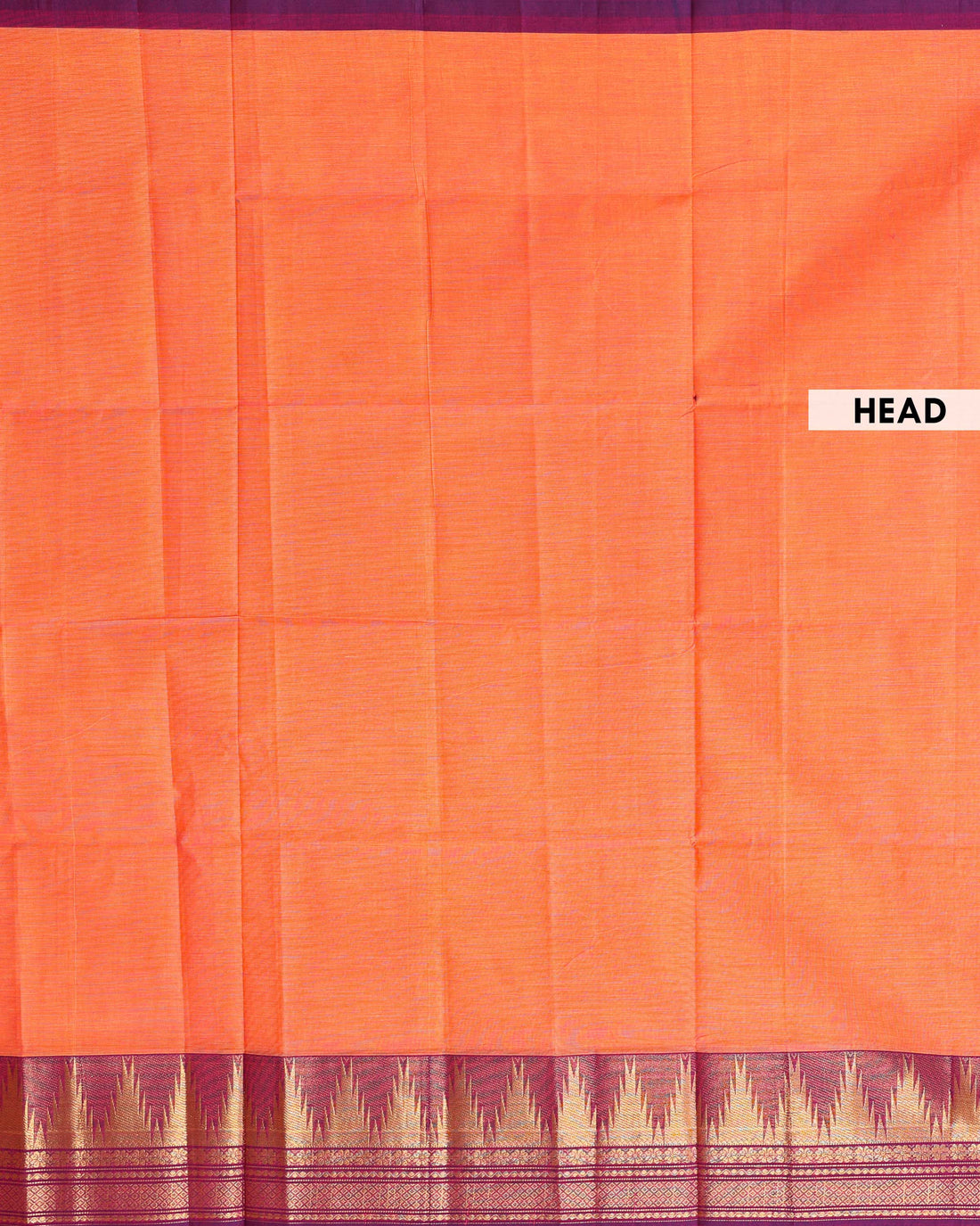 Traditional Venkatagiri Cotton Saree with Plain Body and Elegant Zari Woven Temple Pattern Contrast Border - Orange